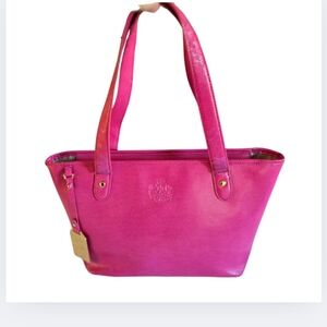 Lauren Ralph Lauren Newton Shopper Tote Hot Pink Leather Large Purse w/ Scarf